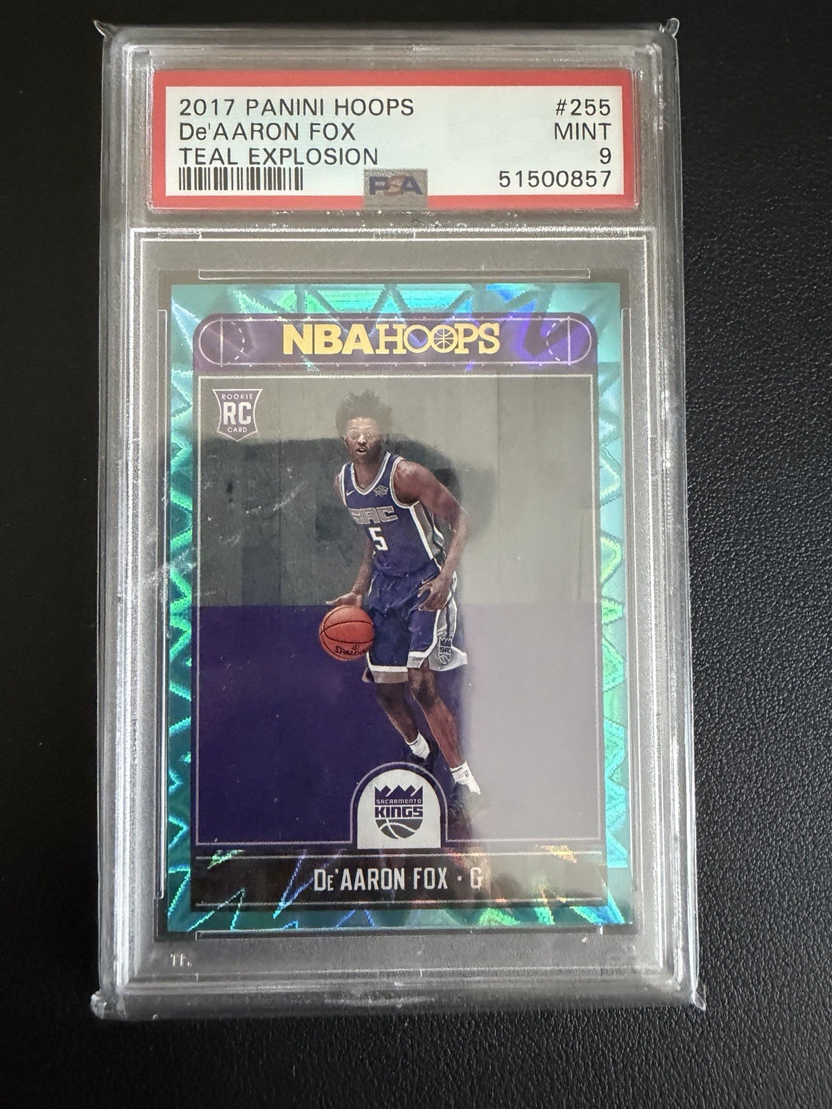 2017-18 Panini NBA Hoops - De'Aaron Fox #255 Teal Explosion (RC) PSA 9