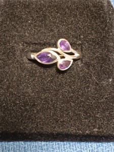 Sterling Silver 925 Leaf Ring (2) Pear (1) Marquis  Amethyst Size 8