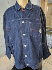 Vintage Ecko Jacket Men 2XL Blue Denim Trucker Y2K Streetwear Hip-Hop Baggy