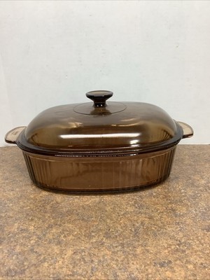 Corning Ware Visions Amber Oval Ribbed 4 Liter Glass Casserole Roaster & Lid