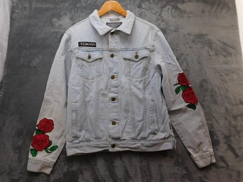 Brooklyn Cloth Denim Jacket Mens Medium Light Wash Tokyo Roses Embroidered - product listing photo