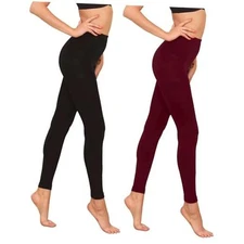 2 Pairs Women's Fleece Lined Tights, 100D Opaque High Waist Warm Large Burgandy