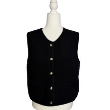 Womens Joie Ribbed Knit Sweater Vest Black Large Heritage Preppy Cozy Boxy Vneck