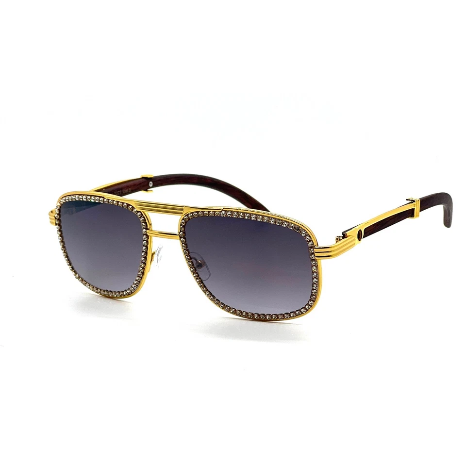 Gafas de sol con marco dorado Hip Hop cuadradas de madera para brazos hombres mujeres tonos Migos Cholo Foto 3 de 4