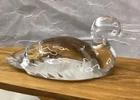 Fenton Glass Clear Glass Mallard Duck Signed Vintage Art Glass Window Decor