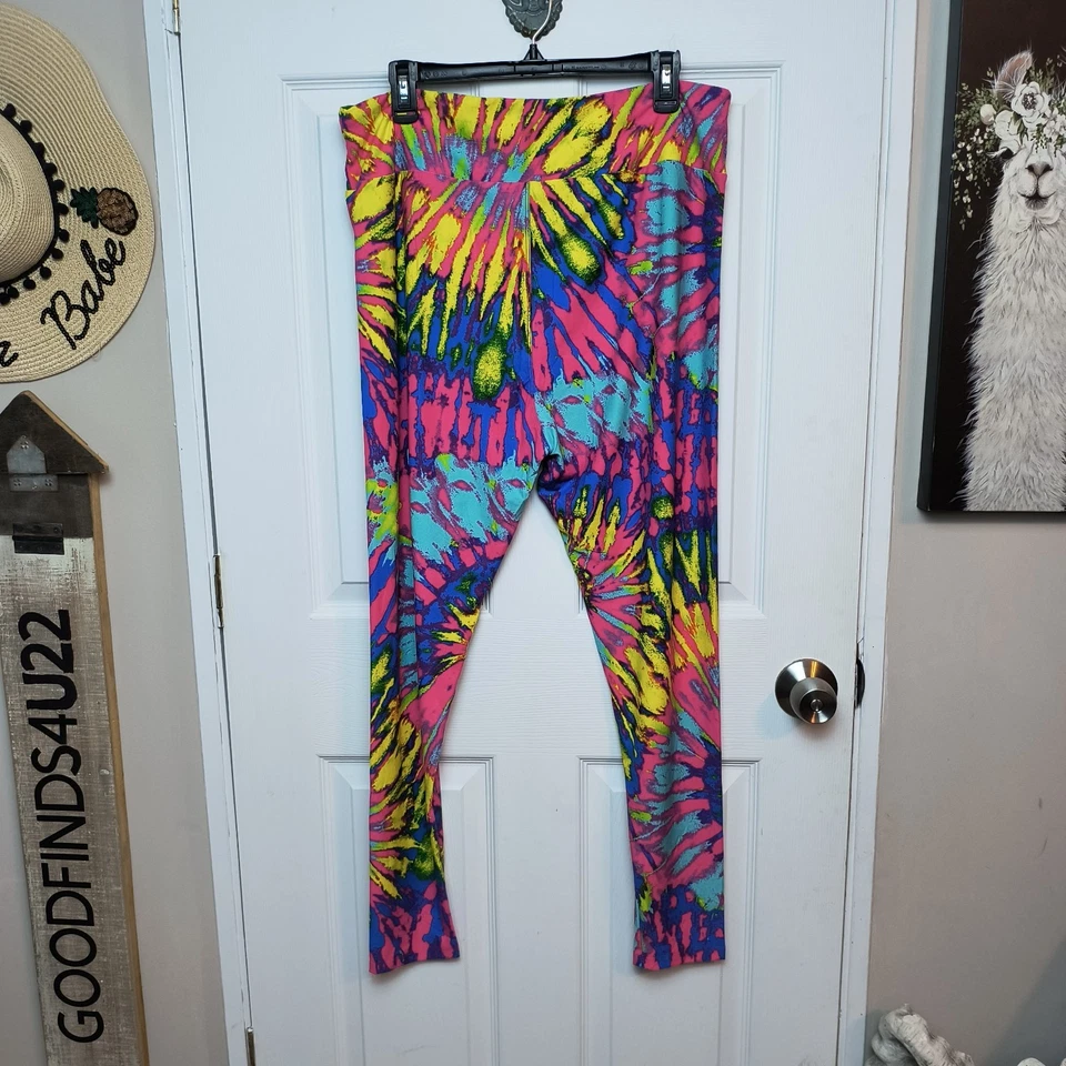 Tc2 LuLaRoe Leggings NEON RAINBOW Tie Dye RARE Fits 18/24 - Image 2 of 4