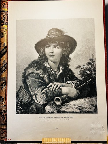 Roman Shepherd Boy 1879 WOOD ENGRAVING Dürck Italy Boy Flute Art Etching