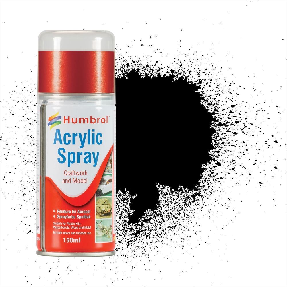 Humbrol AD6021 Acrylic Spray Paint 21 Black Gloss 150ml Aerosol Model Airfix