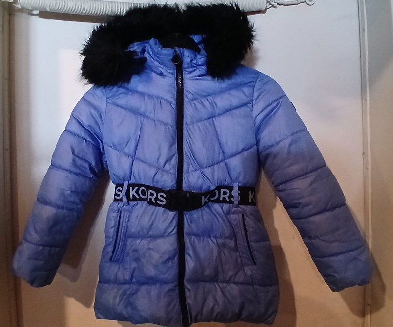 Michael Kors Belted Puffer Coat Youth Size 6X White Sky Blue Zip Closure