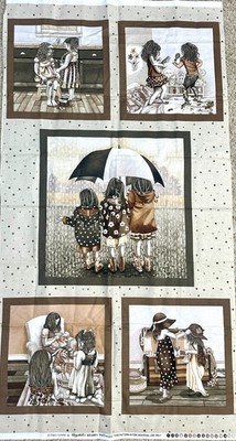 FRIENDS FOREVER Quilt Fabric Panel Tracy Lizotte Elizabeth's Studios~GIRLS~Sepia