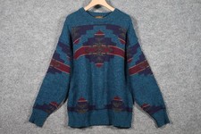 Vintage 90s Eddie Bauer Aztec Teal Wool Blend Knit Sweater Men's XL Tall