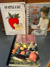 3 rare SDA classic cookbooks : An Apple A Day + Ten Talents + Nature's Harvest