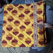Handmade needlebook mustard acorn Fabric with button ribbon 10 x 11cm