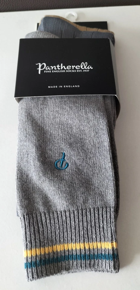 NWT THREE PANTHERELLA FINE COTTON ENGLISH SOCKS. Gold/ Blue /Grey Size:6-7. - Image 3 of 4