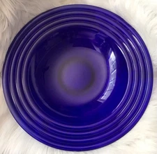 Vintage Cobalt Blue 14” Serving Bowl Ringed  Bormioli Rocco Italy Forum Saphir 