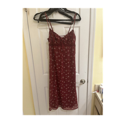 no boundaries red dress No Boundaries Red Floral Chiffon Midi Dress M Juniors Sleeveless Bow  Crochet