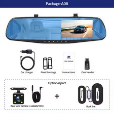 4.3" Dual Lens Car Dash Cam Rearview Mirror DVR Recorder 1080P Night Vision