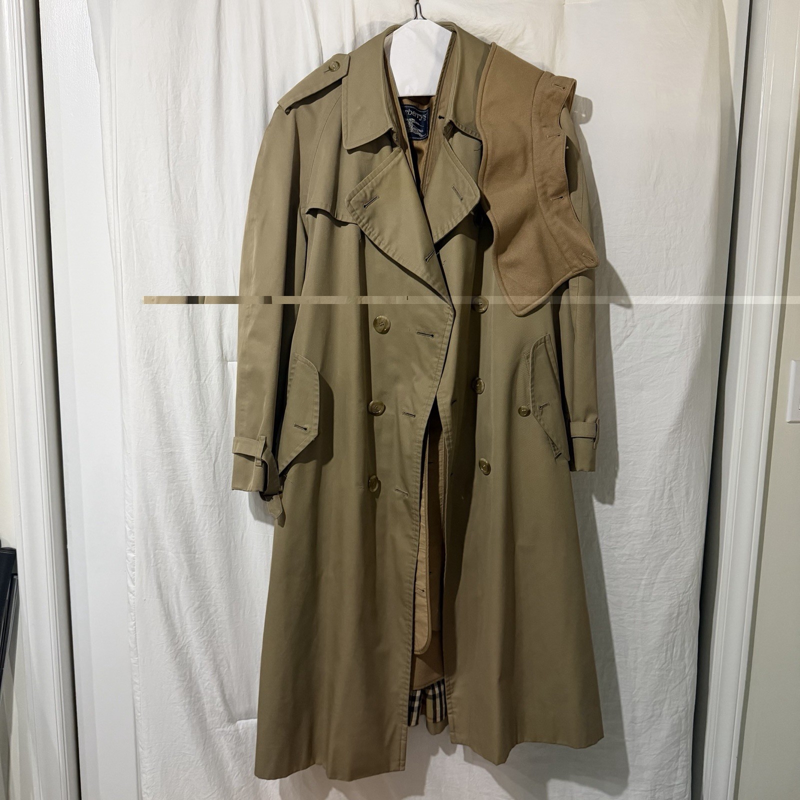 Vintage Burberrys Mens Trench Coat Beige Nova Check Wool Liner Double Breasted