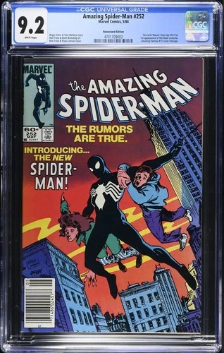 AMAZING SPIDER-MAN #252 CGC 9.2 WHITE PAGES NEWSSTAND UPC 1ST APP BLACK COSTUME