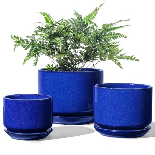 LE TAUCI Ceramic Plant Pot, 11+13+17 cm, Set of 3, Sapphire Blue