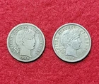 1908 D Silver Barber 10c Dime VG & Fine Lot Of 2