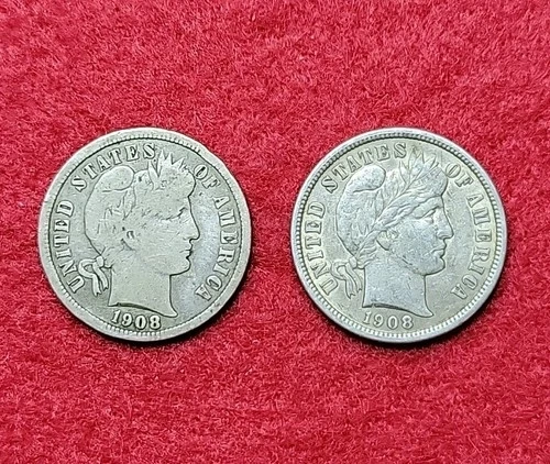 1908 D Silver Barber 10c Dime VG & Fine Lot Of 2
