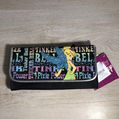 Disney Tinker Bell PIXIE POWER Blue Glitter Wings Nylon Black Wallet NWT