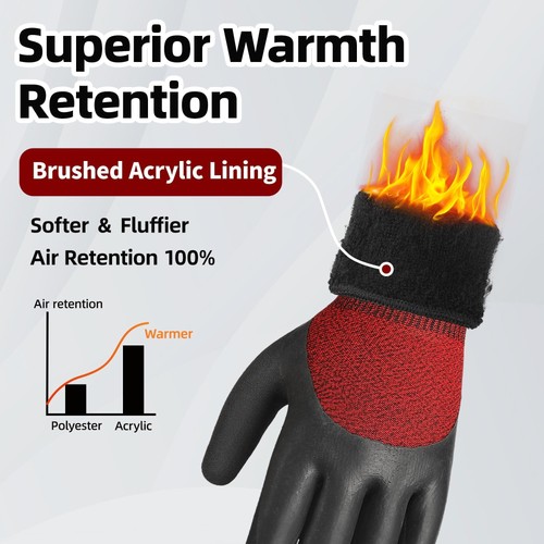Schwer 6 Pairs Thermal Winter Work Gloves, 3/4 Double-Dipped, ANSI A2 Cut Resist - Picture 2 of 9