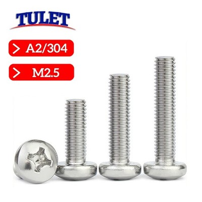 M2.5 / 2.5mm Phillips Pan Head Machine Screws Stainless Steel A2 18-8 DIN 7985A