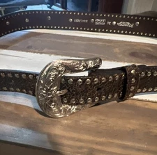 Nocona Belt Co Size 30 Genuine Leather N4413360 Brown Silver Buckle Pink Hearts 