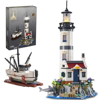 1677 Teile Elektrischer Leuchtturm Bausteine Fischer Rettungsboote Leuchtturm