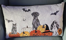 Halloween Throw Pillow Cat Dog Bats  Pumpkins 14"x 24"