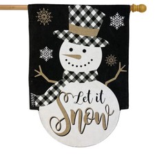 Checkered Snowman Burlap Winter House Flag Let It Snow 28" x 40" Briarwood Lane