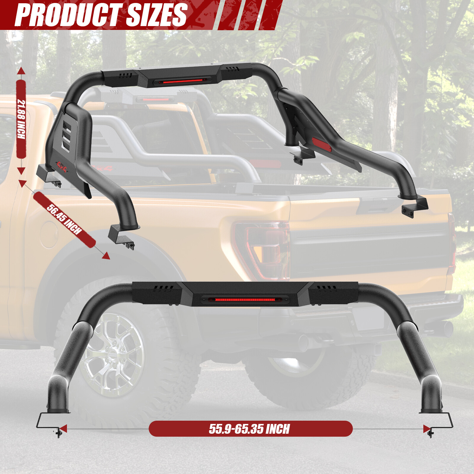 Adjustable Truck Bed Chase Rack Roll Bar w/ Pallet For For 05-24 Toyota Tacoma