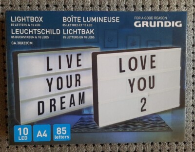 GRUNDIG Lightbox 10 LED Leuchtschild Lichttafel Deko Lichtbox 85 Buchstaben NEU
