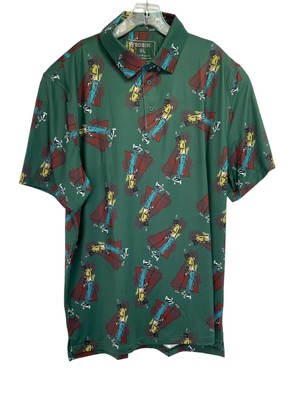 SOSIK Mens Sz XL Green W/Golfers Print  Colorful Polo Shirt (C25) NWTs