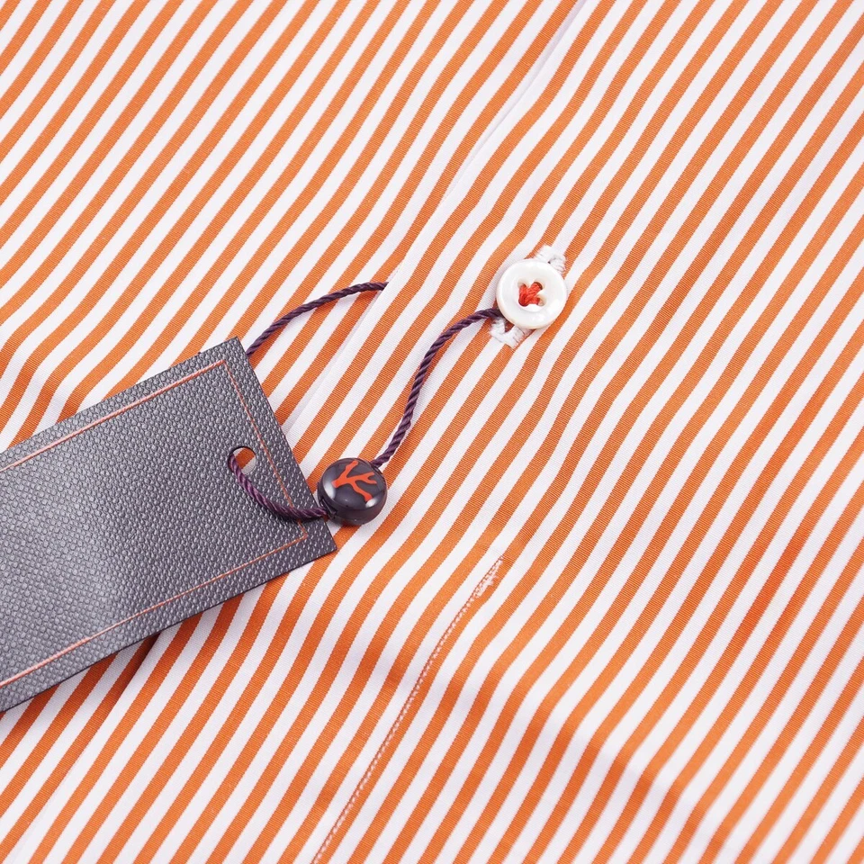 Camisa de vestir Isaia de algodón a rayas naranja 'Mix' ajuste a medida 15,5 (UE 39) NUEVA CON ETIQUETAS Foto 3 de 4
