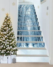 FLFK Christmas Stair Decals Peel and Stick – Winter Wonderland with Snow, 