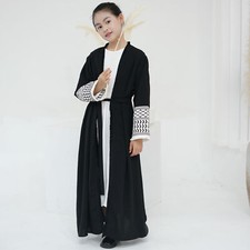 Muslim Kids Girls Embroidery Abaya Open Kaftan Cardigan Dress Arab Robe Kimono