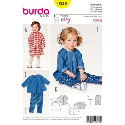 Burda 9348 Passender Nähen Muster Größen 6 M - 3 Jahre Fähigkeit: Super Einfach - Bild 1 von 4