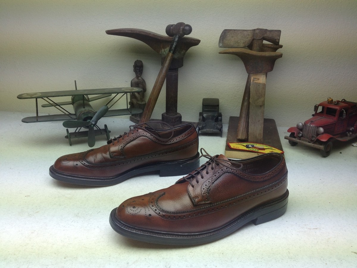 靴 HANOVER LB Sheppard SHOES 1970s US10.0E VINTAGE HANOVER L.B. SHEPPARD WING TIP BROWN LEATHER BUSINESS