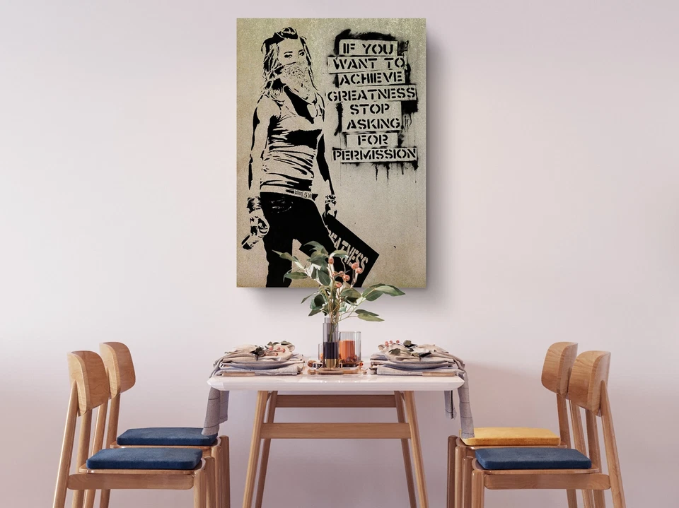 Impresión en Lienzo Banksy Arte Callejero Decoración de Pared Deja de Pedir Permiso Arte Foto 4 de 4