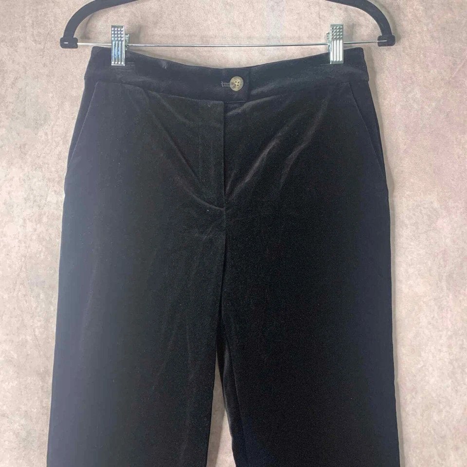Boden Womens Pants Size 2P Black Velvet Tapered Leg Cropped High Rise Pockets - Image 2 of 4