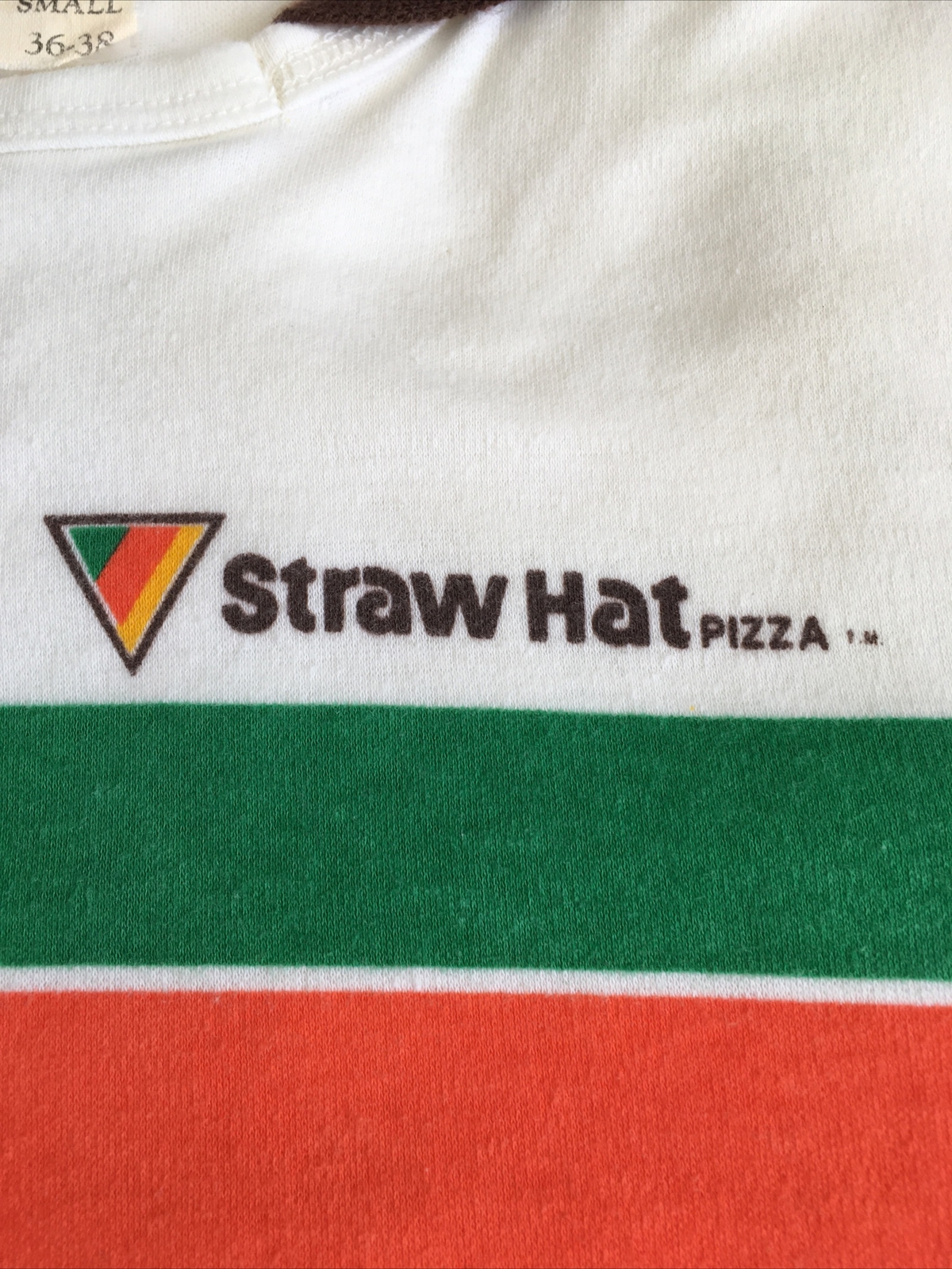 RAREVTG 1980s Unisex "STRAW HAT PIZZA" Collared T… Gem