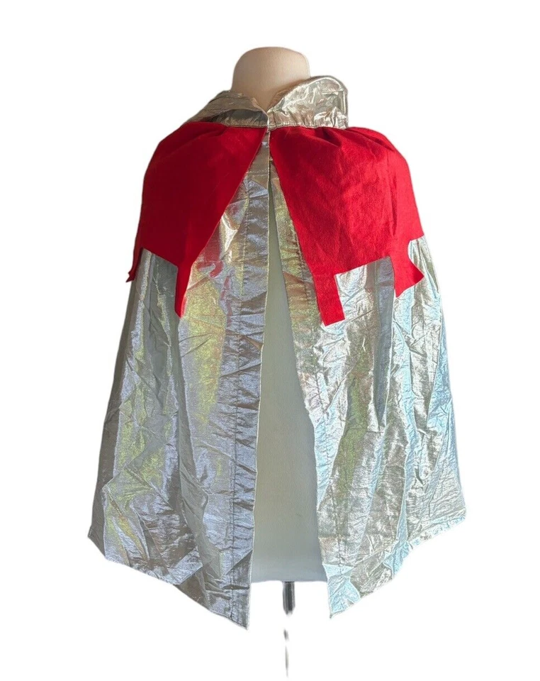 手工制作骑士角银聚酯薄膜红色毛毡连帽万圣节服装-儿童 M/L — 第 2/4 张图片