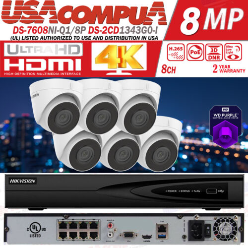Hikvision 4K ip Security Camera System 8CH POE NVR 4MP WDR W/ Turret Audio - Picture 15 of 17