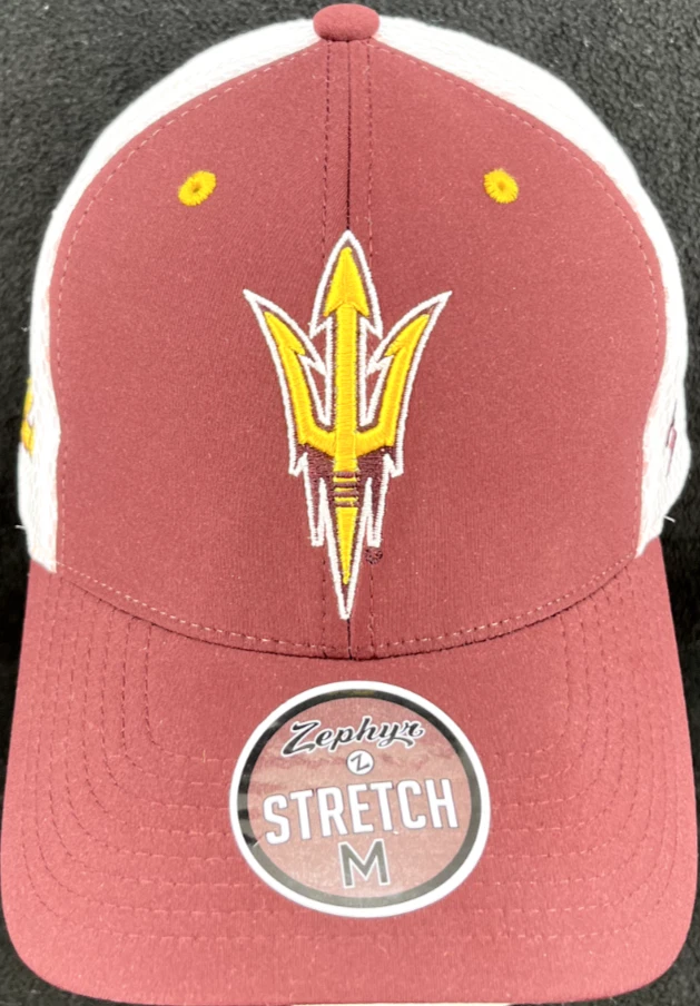 NEW Arizona State Sun Devils Zephyr Red Stretch Embroidered Mesh Cap Hat M - Image 2 of 4
