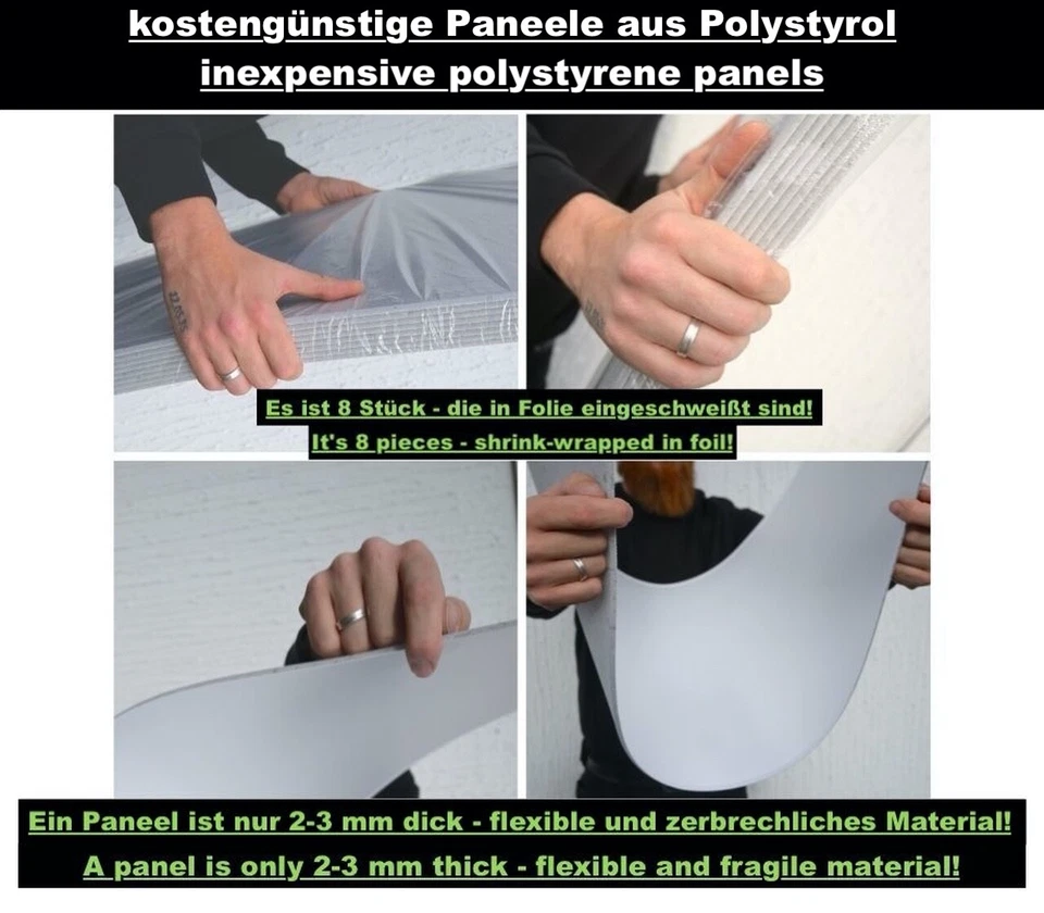 15qm/30St. Wandpaneele Polystyrol Deckenpaneele Platten sauber glatt Weiß 100x50 - Bild 3 von 4