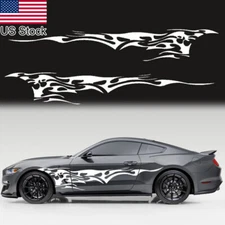 2pcs 110'' White Fire Flame Graphic Side Body Door Vinyl Decal Sticker Decor
