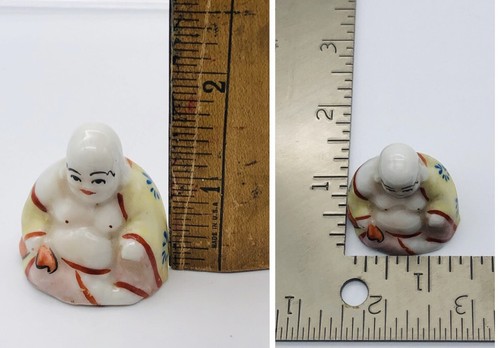 VINTAGE Miniatur lächelnder Buddha weißes Porzellan Figur 1,5""H - Bild 11 von 12